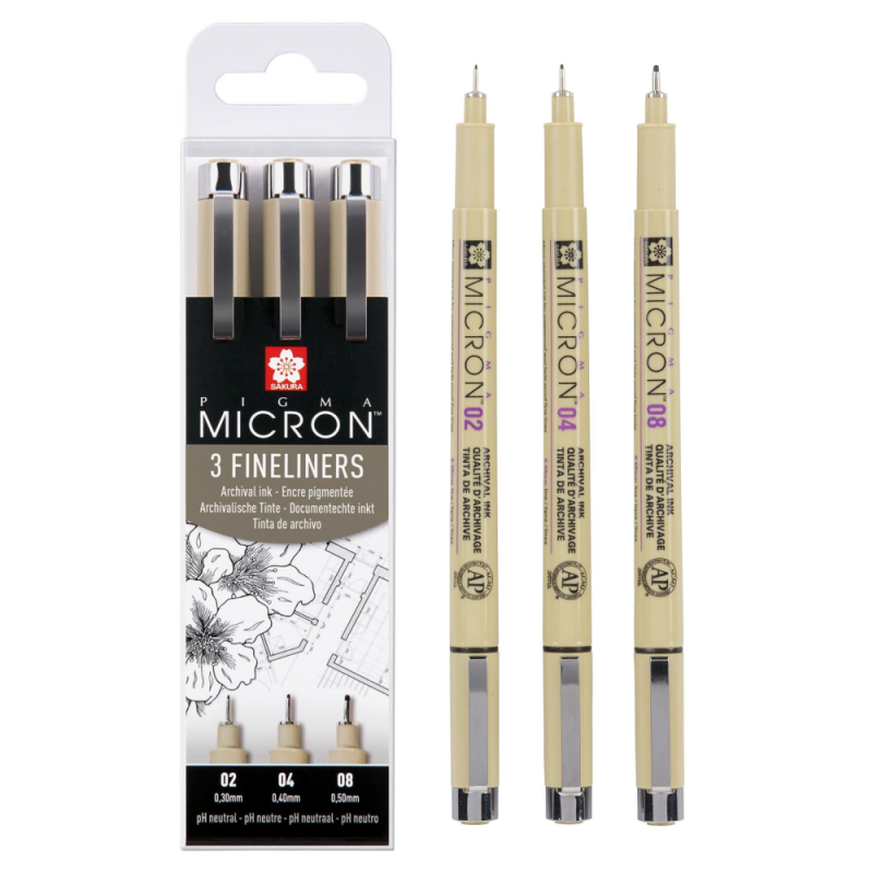 Sakura Pigma Micron : Fineliner Pens : Black : Set of 6