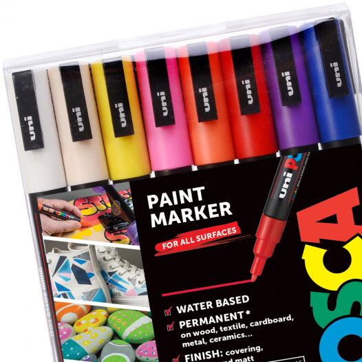 Posca PC-3M Water Based Permanent Marker Paint Pens. Fine Tip for Art &  Crafts. Multi Surface Use On Wood Metal Paper Canvas Cardboard Glass Fabric