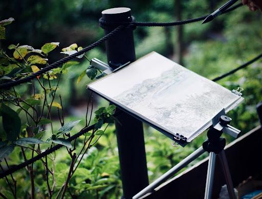 Sketchbook attached to a portable field easel